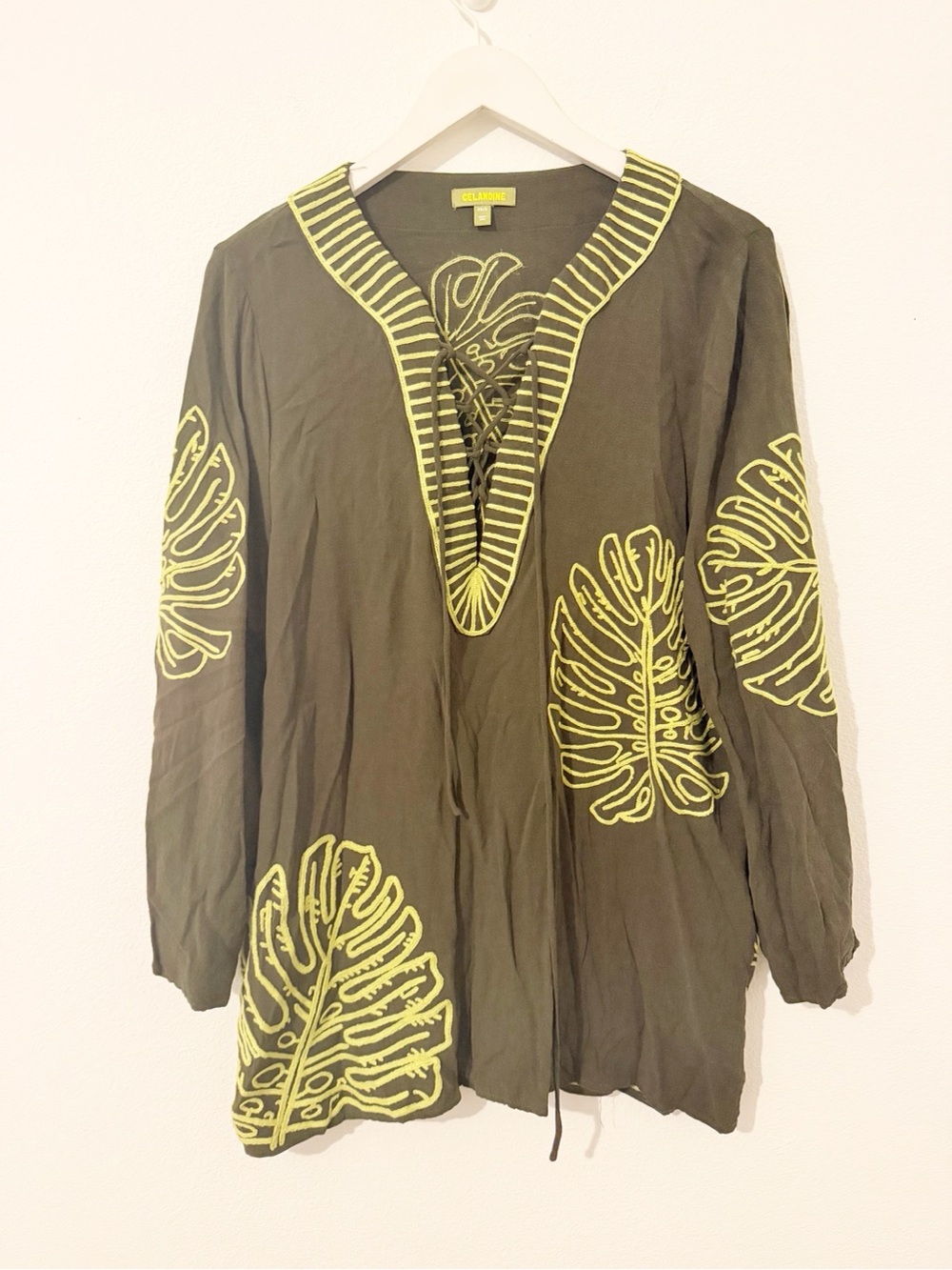Celandine Anthropologie Green Kaftan Dress Swim Cover Up Sz XS/S * - Picture 2 of 6